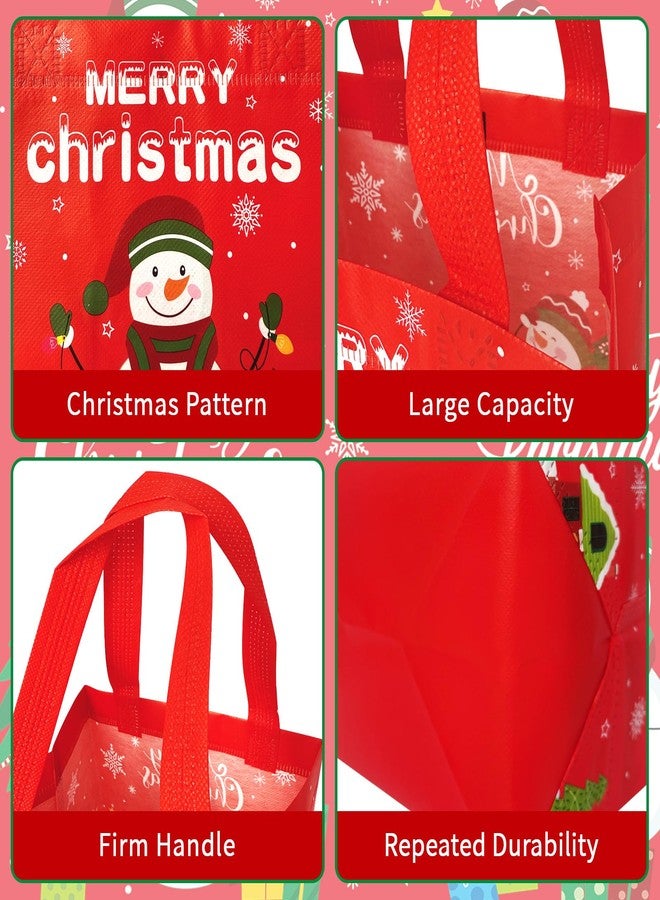 PERFQU 6 Pcs Large Christmas Gift Bags Bulk - Merry Christmas Tote Bags with Handles, Reusable Non-Woven Xmas Snowman Goodie Candy Treat Bag Set for Winter Xmas Party Supplies Favors Gift Wapping - Image 4